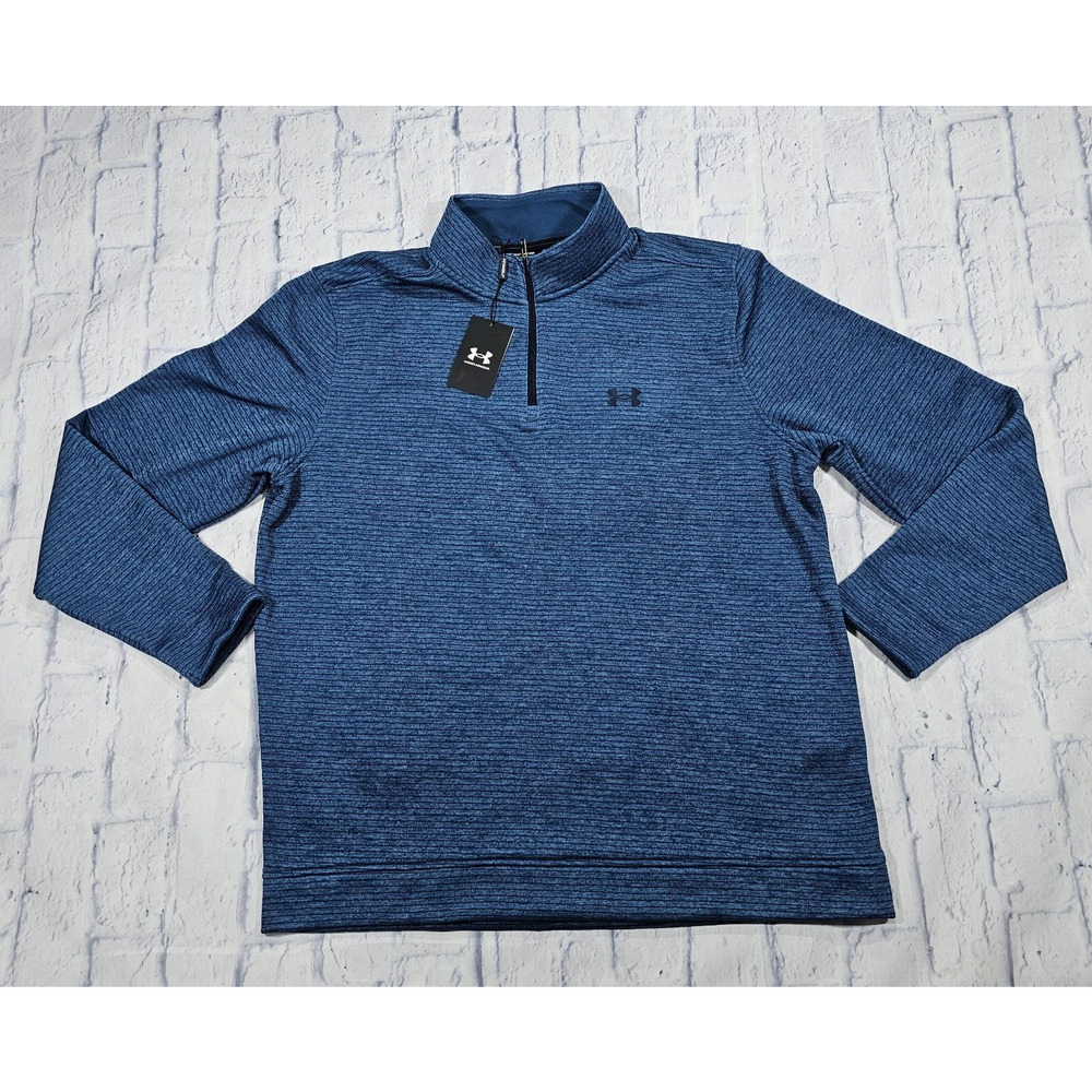 Under Armour Golf MENS XL Sweater Blue Stripe Storm Fleece Long Sleeve 1/4 Zip